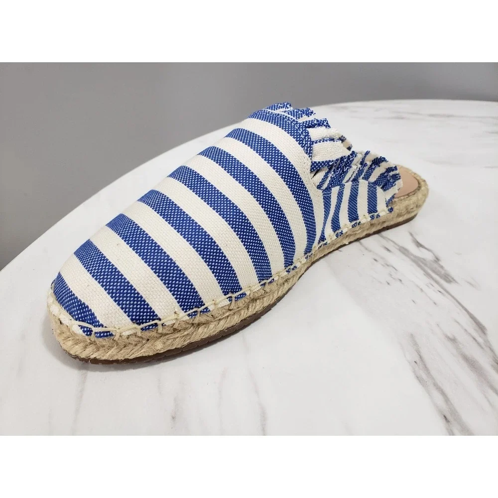 NEW Kate Spade SZ 10 Blue Striped Canvas Laila Espadrilles Mules Nautical Cruise